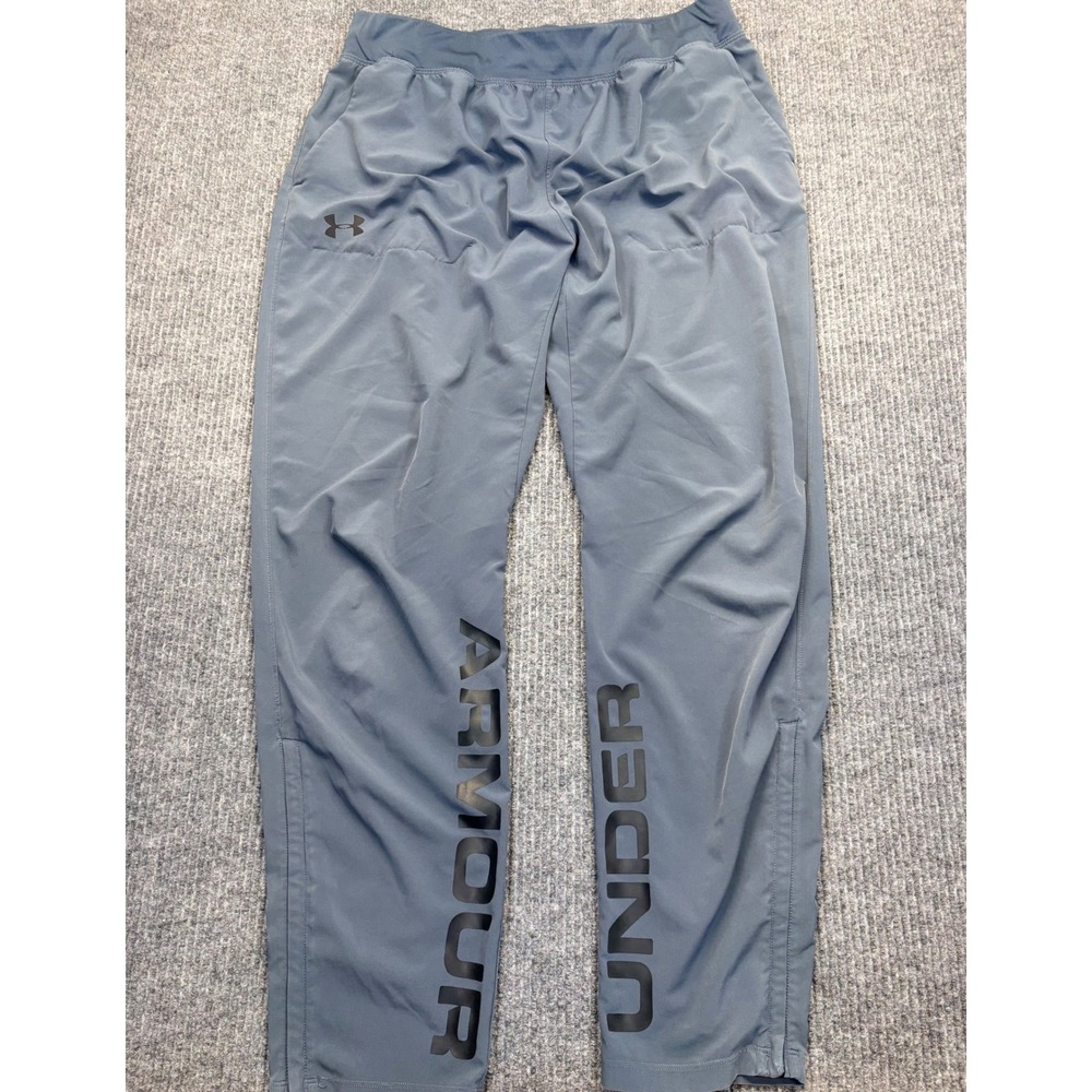 Under Armour Mens XL HeatGear Fitted Graphic Jogger Pants Blue Gray Zipper Ankle